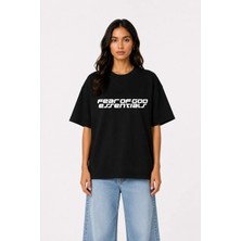 Unisex Kadın Erkek Essentials Orta Ön Baskılı Oversize Kalın Kumaş Rahat Kesim Pamuklu T-Shirt
