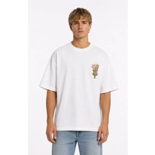 Unisex Kadın Erkek Saksı ve Baston Ön ve Arka Baskılı Oversize Kalın Kumaş Rahat Kesim Pamuklu T-Shirt