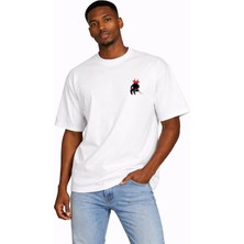 Unisex Kadın Erkek Diablo Oturan Ön Desen Baskılı Oversize Kalın Kumaş Rahat Kesim Pamuklu T-Shirt