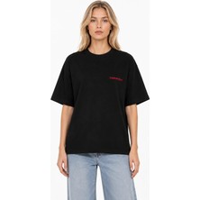 Unisex Kadın Erkek Yazılı Logo Ön Baskılı Oversize Kalın Kumaş Rahat Kesim Pamuklu T-Shirt