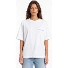 Unisex Kadın Erkek Say Masallah Yazılı Logo Ön Baskılı Oversize Kalın Kumaş Rahat Kesim Pamuklu T-Shirt