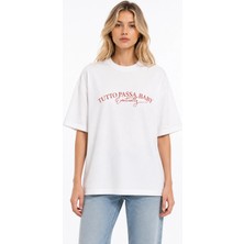 Unisex Kadın Erkek Tutto Passa Baby Yazılı Ön Baskılı Oversize Kalın Kumaş Rahat Kesim T-Shirt
