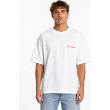 Unisex Kadın Erkek Say Masallah Yazılı Logo Ön Baskılı Oversize Kalın Kumaş Rahat Kesim Pamuklu T-Shirt