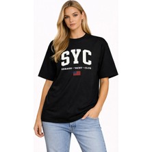 Unisex Kadın Erkek Syc Amerikan Bayraklı Ön Baskılı Oversize Kalın Kumaş Rahat Kesim Pamuklu T-Shirt