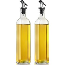 2'li Cam Yağdanlık Seti – 500 ml Sızdırmaz Kapaklı Damlatmaz Yağ Şişesi, Zeytinyağı ve S