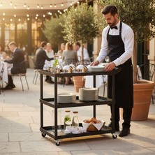 Decorelax 3 Katlı Metal Tekerlekli Servis Arabası Mutfak Restoran Barbekü Atölye Taşıma Arabası Siyah 82X50