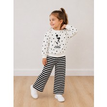 Yiğit Butik Kız Çocuk Çiçek Baskılı Sweatshirt ve Çizgili Bol Paça Pantolon Takımı