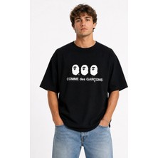Trias Bazaar Unisex Kadın Erkek Bape Comme Des Garcons Ön Baskılı Tasarım Baskılı Oversize Kalın Kumaş Rahat Kesim T-Shirt