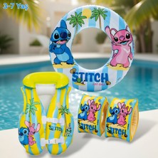 Fidan Oyuncak Stitch Lisanslı Çocuk Deniz/havuz Simit, Yelek ve Kolluk 3'lü Yüzme Öğrenme Seti Ultra Güvenli (3-7 Yaş)