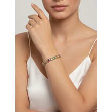 Valmont Accessories Kadın Gold Renk Renkli Baget Taşlı Damla Detaylı Bileklik