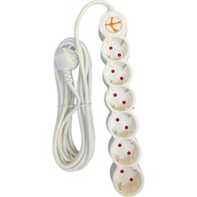 Tuncmatik Tunçmatik TSK19063 Powerstrip 6'lı Topraklı Grup Priz Beyaz Kablolu Çocuk Korumalı 3 Metre