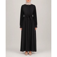 Beyaz Zambak Pliseli Kol Detaylı Kuşaklı Elbise
