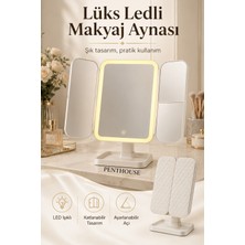 Penthouse Katlanabilir LED Işıklı Makyaj Aynası 2x 3x Büyüteçli 3 Işık Modlu Ayarlanabilir Parlaklık 400 Mah