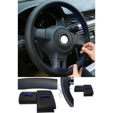 Moontime Alaçatı Audi Tt (1998-2003) Uyumlu Direksiyon Kılıfı Dikmeli Siyah Deri / Mavi Dikişli