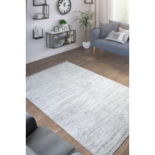 Moontime Alaçatı Gri Beyaz Polyester Halı Tozumaz Antibakteriyel Oturma Çocuk Odası Salon Yolluk Makine Saçaklı