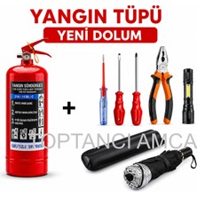 5 Parça Araç Acil Durum Seti 1 kg Yangın Tüpü (4 Yıl Ömürlü) + Araç Güneş Şemsiyesi Kılıflı + Zoomlu El Feneri + Pense + Tornavida Seti