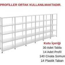 Asitan 5 Katlı 6'li Galvaniz Çelik Raf - Depo, Arşiv, Kiler, Dosya, Market Rafı 31X60 cm 200 cm 0.70 mm