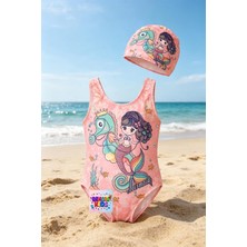 Bemora Kids Deniz Kızı Mayo Bikini + Deniz Kızı Bone 2 Li Takım Plaj Giyim Kız Çocuk Mayo Bikini