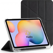 Fibaks Galaxy Tab A7 SM-T500 T505 10.4 Inç Kılıf Siyah Kalem Bölmeli Trifold Smart Standlı Uyku Modlu Güçlü Mıknatıslı Devrilmez Kapak