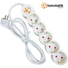 Tuncmatik Tunçmatik TSK19062 Powerstrip 5'li Topraklı Grup Priz Beyaz Kablolu Çocuk Korumalı 3 Metre