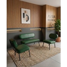 Azra Mobilya Luna 2+1+1 Deri Kumaş Ofis & Büro Iş Yeri Bekleme Koltuğu Takımı – Siyah Metal Iskelet - Yeşil