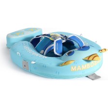 Mambobaby Yüzme Simidi - Blue Monster, Emniyetli, Gölgelikli ve Ayak Destekli