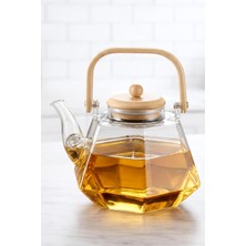 Asitan Bambu Kapaklı Isıya Dayanıklı Borosilikat Cam Demlik - 1500 ml Prizma Cam Çaydanlık