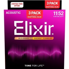 Elixir Nanoweb Bronz 3’lü Paket Akustik Gitar Teli (11-52)