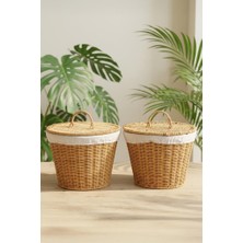 Asitan 2'li Yuvarlak Rattan Hasır Patates Soğan Sarımsak Meyve Sepeti Düzenleyici Organizer -9T02