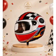 Parti Dükkanı Motor Kaskı Folyo Balon 52X55 cm Helyum Uyumlu Motosiklet Yarış Temalı Doğum Günü Parti Süsü