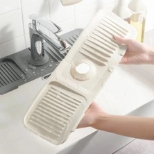 Moontime Alaçatı Krem Silikon Esnek Su Tutucu Düzenleyici Kaydırmaz Abdest Matı Musluk Banyo Mutfak Organizeri Krem