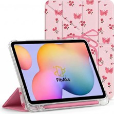 Fibaks Galaxy Tab A7 SM-T500 T505 10.4 Inç Kılıf Gül Kelebek Desenli Kalem Bölmeli Trifold Smart Standlı Uyku Modlu Güçlü Mıknatıslı Devrilm
