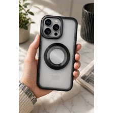 Iphone 14 Pro Max Uyumlu Şeffaf Arka Yüzeyli Siyah Çerçeveli Magnetli Silikon Telefon Kılıfı