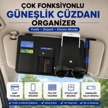 Polham Çok Fonksiyonlu Araç Güneşlik Cüzdanı Organizer – Telefon, Kart, Gözlük ve Kalem Bölmeli Organizer