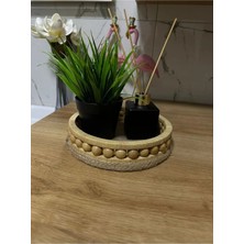Moontime Alaçatı Ahşap Sepet Banyo Düzenleyici Ahşap Boncuklu Doğal Hasır Sepet Modeli Çap 20 cm