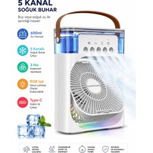 Inovaxis Mini Buharlı Taşınabilir Fan, Sulu-Buzlu Vantilatör 5 Sprey Delikli Renkli LED Işıklı