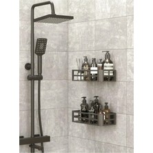 Moontime Alaçatı 2'li Yapışkanlı Banyo Rafı Şampuanlık Sabunluk Set Duş Aksesuar