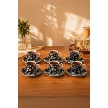 Porsima SD-210-3 Altın Yaldızlı Porselen 6 Kişilik Fincan Seti 12 Parça Türk Kahvesi Fincanı TAKIMI-100ML
