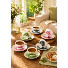 Porsima GC57-2442 12 Parça Yaldızlı Porselen Türk Kahve Fincan Takımı - Mix Kahve Fincan Seti - 100ML