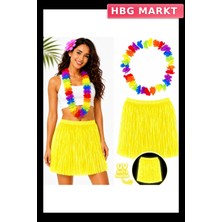 HBG Markt Neon Sarı Hawaii Etek 40 cm ve Rengarenk Kolye Parti Aksesuarı