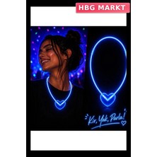 HBG Markt Neon Işıklı Fosforlu Kalp Parti Kolyesi Mavi