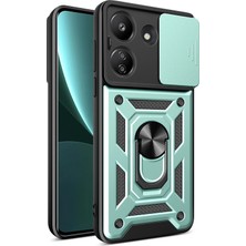 ALK Mey Ithalat®   Redmi 13C Kılıf Pars Lens Yüzüklü Silikon - Yeşil