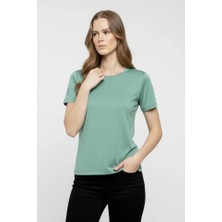 Melen Moda T-Shirt Bisiklet Yaka Slim Fit Likralı Tişört Günlük Basic Body - Mint Yeşili