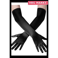 HBG Markt Mey Ithalat® Uzun Boy Ekstra Parlak Saten Eldiven Siyah Renk