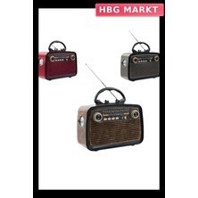 HBG Markt Mey Ithalat® Bluetooth Hoparlör Ahşap Renk Vintage Işıklı Nostaljik Radyo Fm Ahşap Görünümlü