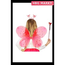 HBG Markt Kırmızı Çocuk Kanadı Tacı ve Asa Seti 50 cm Parti Aksesuarı