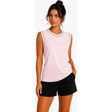 Melen Moda Kontrast Biyeli Kolsuz Atlet Bisiklet Yaka Yazlık Basic Atlet - Toz Pembe