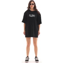 Melen Moda Unisex Bisiklet Yaka Baskılı Oversize T-Shirt - Siyah