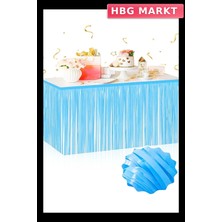 HBG Markt Kendinden Yapışkanlı Makaron Mavi Püsküllü Masa Eteği (75X275 Cm)