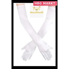 HBG Markt Mey Ithalat® Beyaz Renk Dirseğe Kadar Uzun Kumaş Eldiven 40 cm
